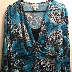 JM Collection 2X Teal Designer Top w/ Undershirt